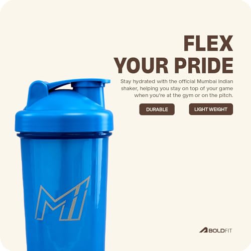 Image of Mumbai Indians (MI) Official Merchandise Gym Shaker for Protein Shake Leakproof Shaker Bottles for Protein, Preworkout & Bcaa Shake, Protein Shaker Bottle for Gym, Gym Bottle for Men, Women Blue