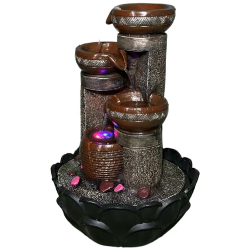 Image of LED Indoor Tabletop Water Fountain, Polyresin Cascading Waterfall Showpiece with Running Water and Light, Decorative Fountain for Home, Office, Living Room, Meditation, Vastu, Desk Decor