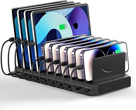 WeFly Charging Station for Multiple Devices, 10 Ports 60W Charging Dock with Adjustable Dividers, Multiple USB Charger Station Designed for Cellphone,...