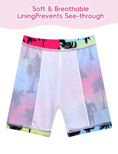 Image of Girl Swimsuits 2 Pieces Multicolor Short Sleeve Quick Dry Durable Rash Guard Set with Shorts