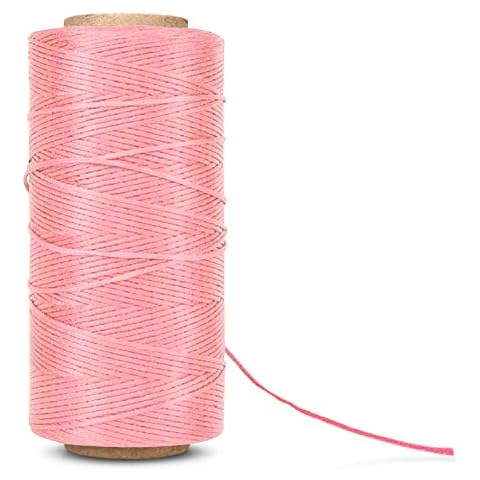 Waxed Thread, Wax String, Coated Cord Heavy Duty Polyester 284Yard 1mm 150D for Bracelets, Leather Craft Stitching Sewing, Book Binding, DIY Handcraft (Pink) Cover