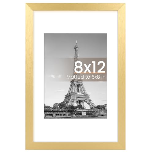 Image of upsimples 8x12 Picture Frame, Display Pictures 6x8 with Mat or 8 x 12 Without, Wall Hanging Photo Frames, Gold, 1 Pack