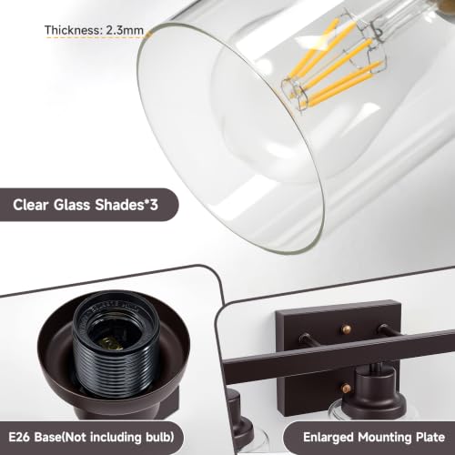 Image of 3 Light Bathroom Vanity Light,Oil Rubbed Bronze Vanity Lights 17 inch | Bronze Bathroom Light Fixtures over Mirror,with Clear Glass,Modern Wall Sconces for Bathroom,E26 Base