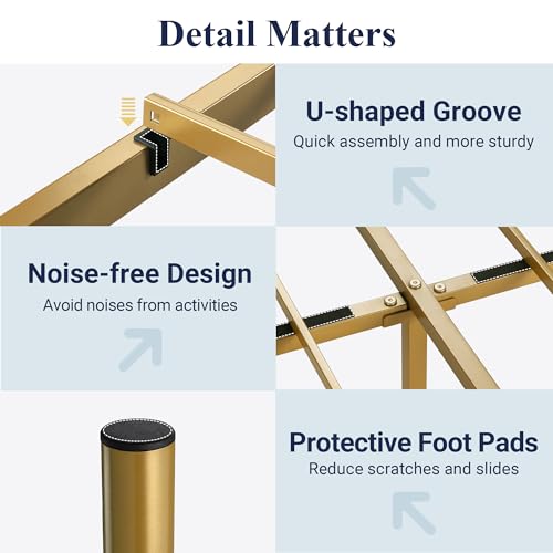 Allewie King Size Metal Platform Bed Frame with Victorian Vintage Headboard and Footboard/Mattress Foundation/Under Bed Storage/No Box Spring Needed/Noise-Free/Easy Assembly, Gold