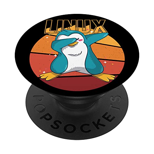 Geek Linux Root Party Penguin Nerd Programmer Computer PopSockets Swappable PopGrip, Black