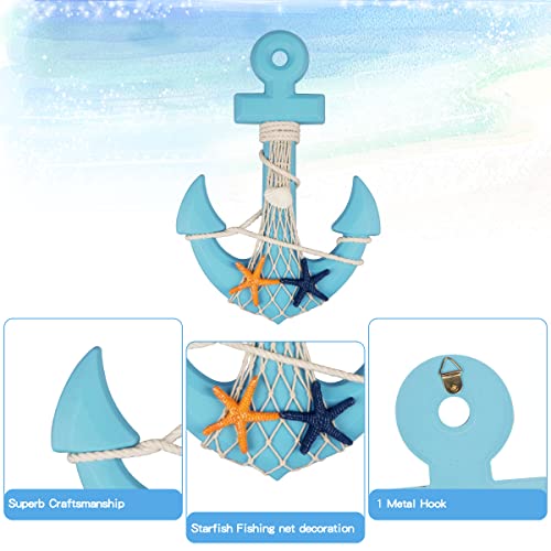 Image of Meching 13 inch Nautical Wooden Anchor with Rope Nautical Beach Wood Anchor Wall Art Decor Door Hanging Ornament Beach Theme Home Decoration