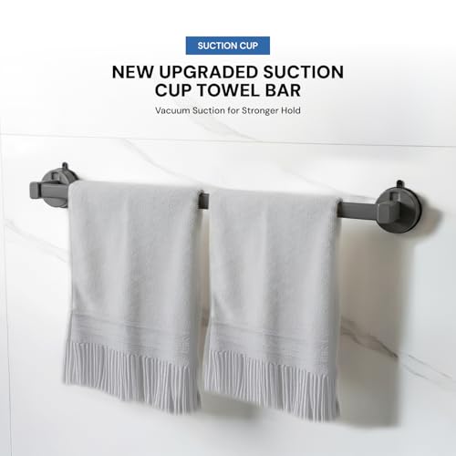 Image of MIORAH Suction Towel Holder for Bathroom - Rust - Free Powder Coated Wall Mounted Towel Rack No Drill Towel Rack Modern Bathroom Accessories Organizer Grey