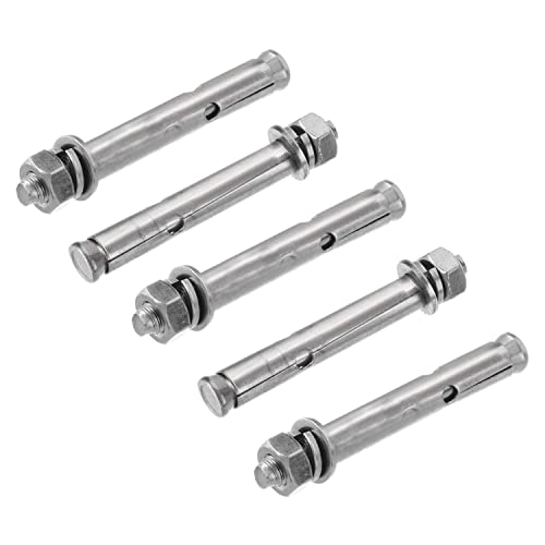 MroMax M6x60mm 304 Stainless Steel Expansion Bolts Hex Nuts Sleeve Anchor Fastener for Fence Home Installation Air Conditioning 5pcs
