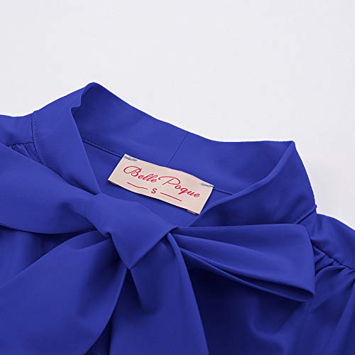 Image of Belle Poque Summer Short Sleeve Office Button Down Blouse Stripe Shirt Tops with Bow Tie BP573
