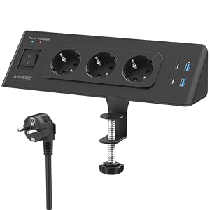 3 Fach Tischsteckdose mit USB C, 7 in 1 Mehrfachsteckdose mit Schalter, Steckdosenleiste Schreibtisch Überspannungsschutz Steckdose mit 2M Kabel für Zuhause Büro