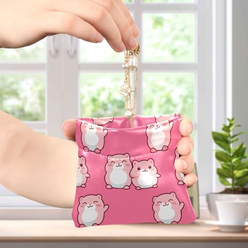 Cartoon Hamster Pink Coin Purse Leather Pouch Change Purse, Squeeze Coin Pouch for Cards, Keys & Lipsticks, Unisex4