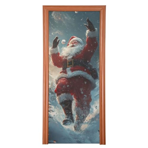 FLildon Santa Claus Snowy Christmas Door Cover Decoration, Party Accessory Porch Decor for Festive Ornament Room Door Covers 36 x 98 Inch