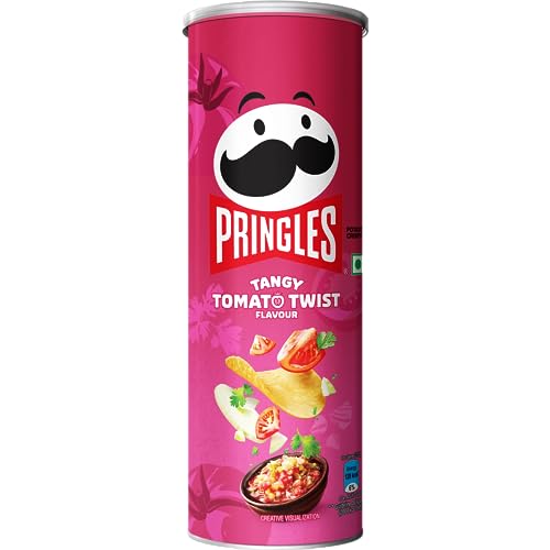 Image of Pringles Tangy Tomato Twist 102 Gram | Potato Chips | Tangy Tomato With A Twist Of Sweet & Spicy Salsa Flavour | Crispy Snack | Crunchy Snack Food For Movies, Games & More | On-The-Go Can - Tomato