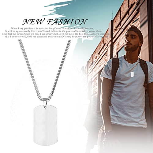 JewelryWe Schmuck Herren Halskette, Militärische Erkennungsmarke Armee Stil Gebürstet Matt Dog Tag Anhänger mit 22 Zoll Weizenkette Kette, Silber
