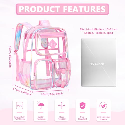 Image of PIG PIG GIRL Clear Backpack for School,Heavy Duty PVC Transparent Bookbag for Girls Stadium Approved See Through Backpack