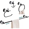 WOLIBEER Crystal Bathroom Hardware Black 24 Inch Towel Bar Set Toilet Paper Holder Towel Ring Coat Hooks Bathroom Accessories 4 Pieces Wall Mounted
