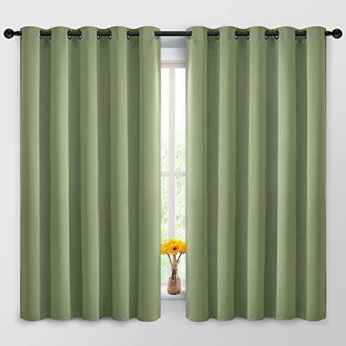 Yakamok 63 Inch Long Blackout Curtains Room Darkening Thermal Insulated with Grommet Window Curtain for Bedroom, 62Wx63L inch, Sage Green, 2 Panels