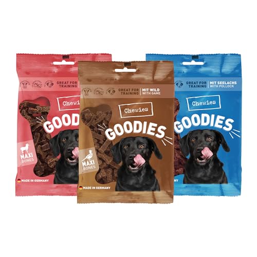 Chewies Hundeleckerli MAXI Mix 2 Lamm, Wild & Lachs Knöchelchen Training - 3 x 200 g - Fleisch Softies ohne Zucker - Hundesnacks mit hohem Fleischanteil (600 g)