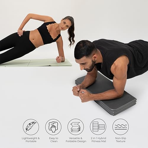 Image of Permo Fitness Mat, 12mm Foldable High Density TPE Multi-Purpose Yoga Mat with Carry Strap, Workout Mat, Non-Slip Surface,Portable & Lightweight for Excercise,Stretching, Pilates Men Women