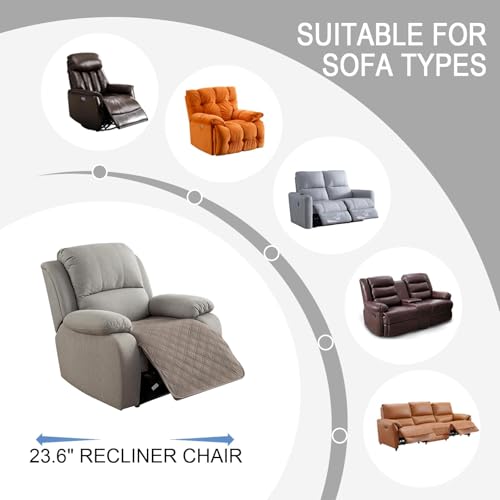 Image of Genina Waterproof Recliner Chair Covers, Recliner Cover for Dog Pets Friendly, Washable Antislip Reclining Chair Cover Furniture Protector, Sofa Slipcover for Living Room(23.6inch /Taupe)
