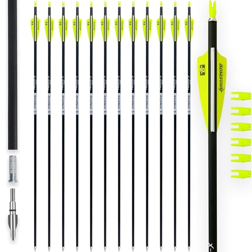 BOWSOUL 31Inch Carbon Arrows for Target Practice Hunting Arrow with Removable Tips for Compound & Recurve Bow(Pack of 12) (Yellow White)