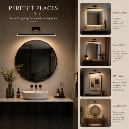 Image of Halonix Signia 6W 3-in-1 Color Changing Mirror Light /Picture Light | Adjustable Color (Warm White, Natural White & Cool White) | Vanity Light | Decorative Mirror Light for Bathroom, Dressing Area |