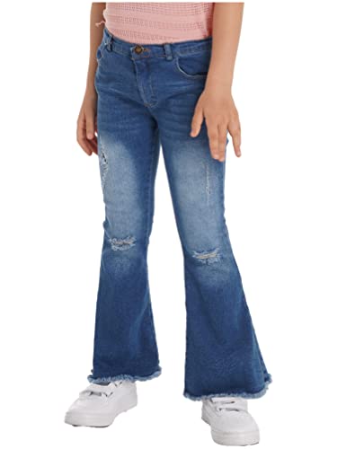 easyforever Kids Cowgirl Stretchy Ripped Ruffle Flare Jeans Girls Leggings Bell Bottom Jeans Denim Pants Trousers4