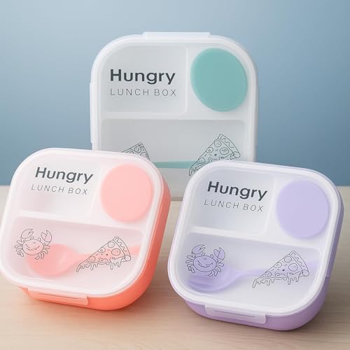 Image of KITNET Hungry Bento Lunch Box for Kids & Adults | Leakproof, 4-Compartment Tiffin with Spoon & Fork | BPA-Free, Microwave & Dishwasher Safe Pink