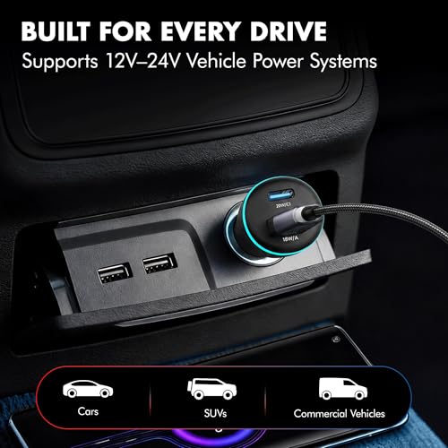 Image of PD 20W Wozoyo Car Charger with Type-C & USB A, Power Delivery, PPS & QC 3.0, Dual Port Fast Charging (20W + 18W), 12V-24V Compatible, Multi-Layer Protection, 2-Years Manufacturer Warranty