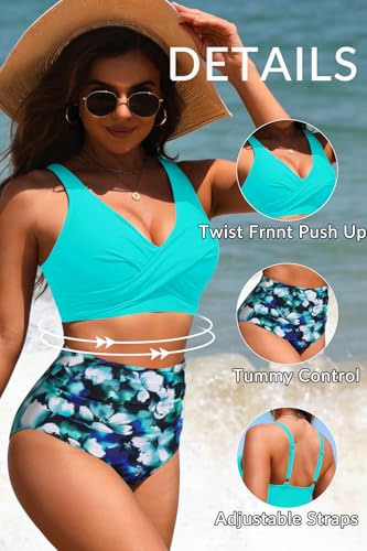 Image of Yonique High Waisted Two Piece Swimsuit-Womens Bikini Set Tummy Control Bathing Suit Modest Full Coverage Bikini 2025