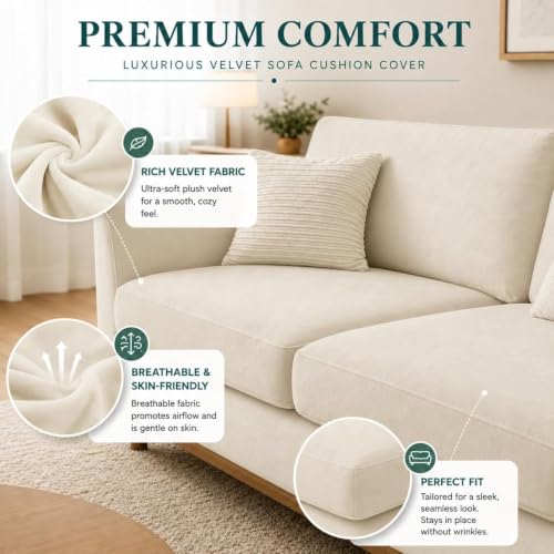 Image of Namdev Art's Velvet Sofa Cushion Cover Multi Color (Off-White, Pack of 2)