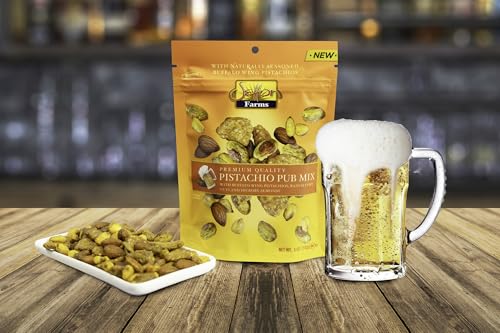 Image of Setton Farms Pistachio Pub Mix 5 Oz. Bag. With Buffalo Wing Pistachios, Ranch Corn Nuts, Honey Roasted Sesame Chips and Hickory Almonds.