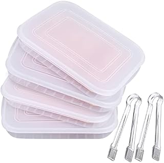 4 Packs Bacon Keeper for Refrigerator Deli Meat Container for Fridge with Lids Airtight Cold Cuts Storage Containers for Fridge Food Shallow Low Profile Bacon Holder with 2 Pcs Buffet Serving Tongs