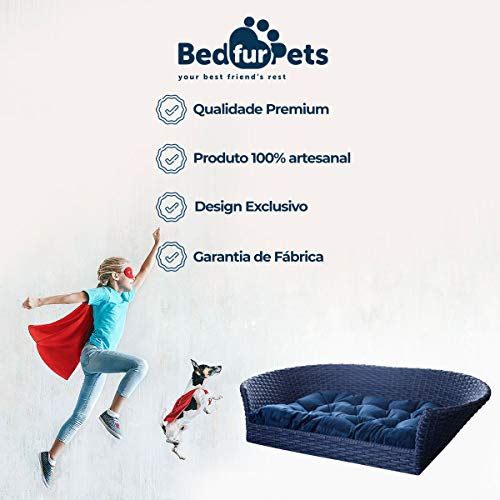 Cama Pet Cachorro Porte Grande Até 25kg 100x60Cm Fibra Sintética Azul Luxo Veludo - BedFurPets