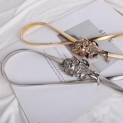 Decoration Dress All-Match Waist Belt Metal Elastic Thin Belt with Rose Flower Matching Skirt Waist Chain for Women4
