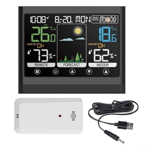 Reloj digital de estación meteorológica con monitor de humedad de temperatura para el hogar, jardín, oficina, soporte de 3 sensores, opciones en blanco y negro