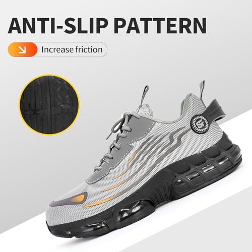 Image of Steel Toe Shoes for Men,Lightweight Non Slip Work Shoes for Men,Indestructible Steel Toe Boots,Industry Construction Safety Work Boots. Grey