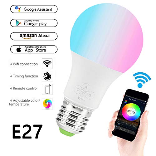MENGZHEN 1pc Smart Home Lámpara WiFi Bombilla Regulable Bombilla WiFi controlables Via Aplicación con Amazon Alexa Google Assistant