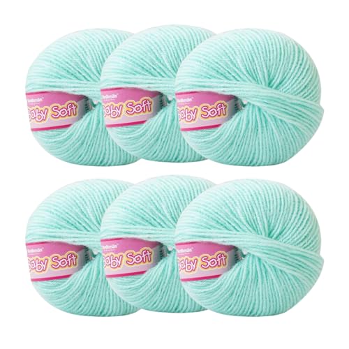 Image of Vardhman Baby Soft Yarn Pack of 6 - 4-Ply Acrylic Wool 150g Total | Soft Yarn for Knitting & Crocheting Baby Blankets, Sweaters, Toys & Accessories | 86m per 25g Ball (1, Sea Foam)