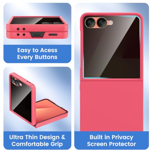Image of Ruky for Z Flip 8 Case Built-in with Privacy Screen Protector, Coralred | Support Wireless Charging, Full Body Cover Shockproof Hard PC Ultra-Thin Phone Case for Samsung Galaxy Z Flip 8, Coralred