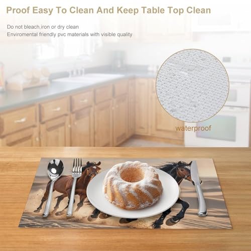 Set de table vinyle tissé chevaux pour une salle à manger nature