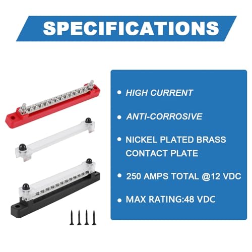 Bloque de distribución negativo positivo de 12V 150A M6 para instalaciones en barcos 5
