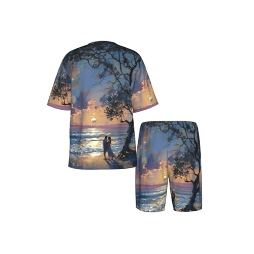 Pyjama homme imprimé plage romantique ensemble fluide décontracté