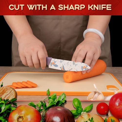 Image of Amorston 4-Piece Black Kitchen Knife Set with 3 Ceramic Coated Knives & 3-Stage Knife Sharpener | Non-Stick Stainless Steel Blades | Ergonomic Handle | Multipurpose Cooking Knife Set (Purple)