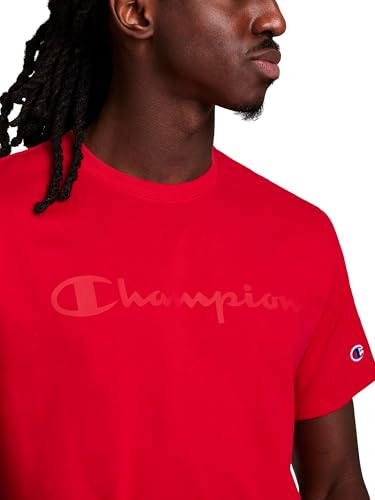 Image of Champion Men's Graphic Short Sleeve T-Shirt, Standard Fit, Tonal Script Logo, Midweight 100% Cotton