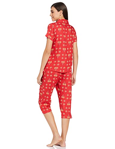 Image of Longies Women's Rayon Capri Nigh Suit Regular Set (LGRCSSYV001 marron028 S)