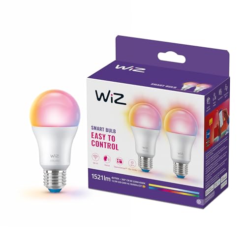 WiZ Bombilla inteligente LED A60, RGB, base E27, equivalente a 100 W, 2200-6500 K, 1521 lm, regulable, compatible con Alexa, Google Assistant y Apple HomeKit, 2 ud