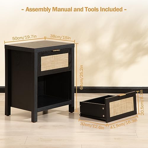 Sicotasrattannightstandssetof2farmhousenightstandbedsidetablewithdrawerandstorageshelfbohoendsidetableaccenttableforbedroomsmallspaceblackoak Urban Country Home Decor Sicotas rattan night stands set of 2 farmhouse nightstand bedside table with drawer and storage shelf boho end side table accent table for bedroom small space black oak urban country home decor