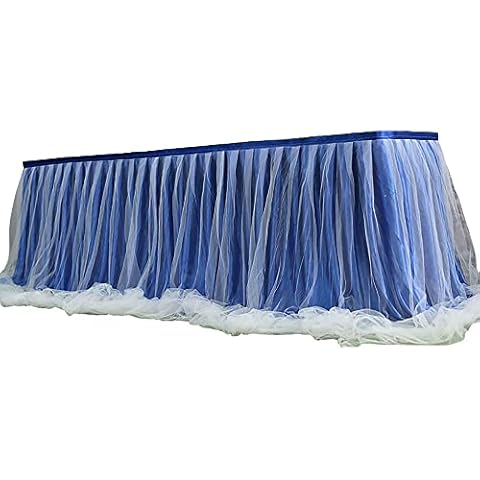 Mqing 2 Pack Tulle Table Skirt With Lining,Fluffy Tutu Table Skirts,Table Skirt For Birthday Outdoor Wedding Christmas Halloween Party Decorations-Royal Blue+White-1x0.75m Cover