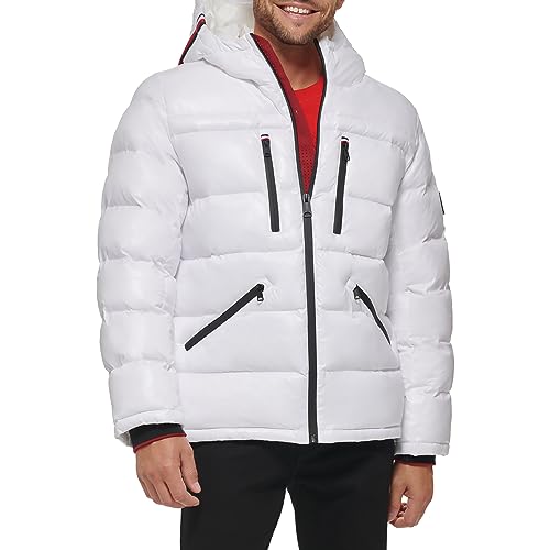 Image of Tommy Hilfiger Mens Tommy Hilfiger Men's Shiny Midweight Logo Puffer